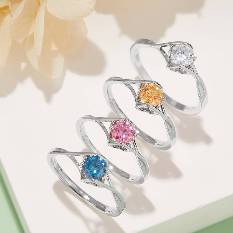 Twisted Arm Angel Kiss S925 Silver Plated Platinum Moissanite Women's Ring 50 Points D-Class